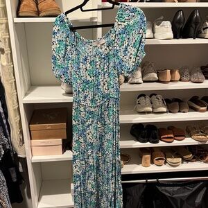 LOFT Blue and Green Floral Maxi Dress